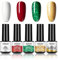 ROSALIND UV Nagellack,4 Farben Glitzer Grün Glitzer Gold Rot Weiss Gel Nagellack Weihnachten Set Soak-Off UV Lampe Gel Nail Polish mit 2 IN 1 Base Coat Top Coat Nail Art
