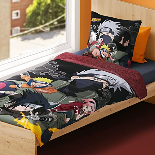 Elbenwald Naruto Bettwäsche mit Konoha Group Motiv mit Reißverschluss für Anime Fans Herren Damen Unisex 2teilig 80 x 80 und 135 x 200 cm Baumwolle, Mehrfarbig