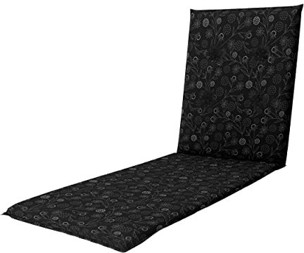 doppler Sedia a sdraio Living, cuscino per lettino da giardino, con ruote, ca. 195 x 60 x 6 cm, fiori neri