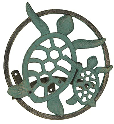 Gartenschlauch-Aufhänger aus Gusseisen, Grünspan, Bronze-Finish, dekorativ, Wandmontage, 30,5 cm Durchmesser, Ozean-inspirierte Schlauchhalter-Dekoration