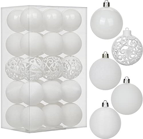 6CM Weihnachtskugeln Ornamente Glitze, 30 PCS bruchsicher Weihnachten Kugeln, Kunststoff Weihnachten Kugeln, Hängen Christbaumkugel Weiß fur Weihnachtsbaum Neujahr Ornamente