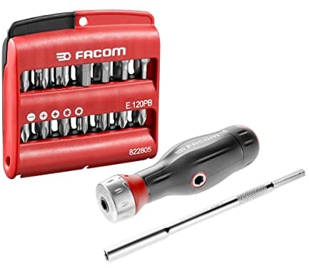 FACOM Zusammensetzung von Protwist 3-in-1-Schraubendrehern und Set mit 28 Aufsätzen – ergonomischer Griff aus 2 Materialien – Ratsche mit 45 Zähnen von hoher Qualität – ATCL.2A2PB