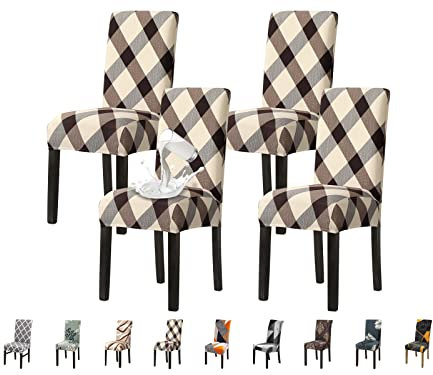 Jaotto Stuhlhussen 4er Set Wasserdicht Stuhlhussen für Esszimmerstühle Stretch Stuhlhussen Schwingstühle Waschbarer Universal Dekoration Stuhlbezug für Haus Restaurant Küche Hotel,Kariert