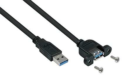 Kabelmeister Einbau-Verlängerungskabel USB 3.0 Stecker A an Einbaubuchse A, Premium, DATA AWG28 / Power AWG24, UL, KUPFER, schwarz, 3m