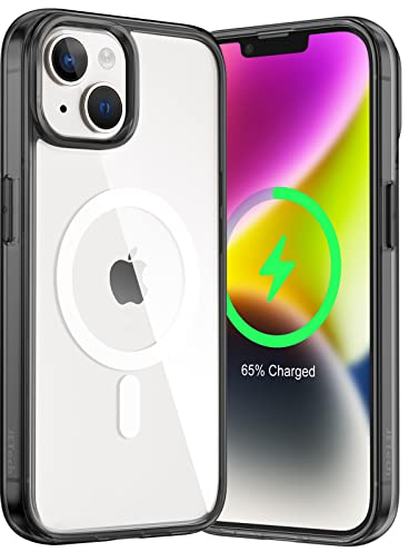 JETech Magnetisch Hülle für iPhone 14 6,1 Zoll Kompatibel mit MagSafe Kabellosem Laden, Stoßfest Handyhülle, Schutzhülle Kratzfeste Transparente Rückseite (Schwarz/Weiß)