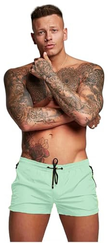 Men’s Swim Trunks Quick Dry Swim Shorts Board Shorts with Triangle Mesh Lining Light Green