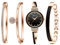 JewelryWe 4pcs Damenuhr Armreif Set Damen Strass Metallarmband Analog Quarz Uhr Kristall Armband Schmuckset Geschenke für Frauen, Rosegold Schwarz