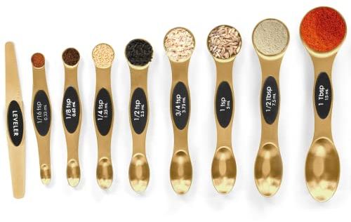 Magnetisches Messlöffel-Set, Edelstahl mit Nivellierer, 9 Stück, stapelbare Messbecher zum Backen, Messbecher und Löffel-Set, Küchenhelfer, Wohnungsutensilien, passt in Gewürzgläser