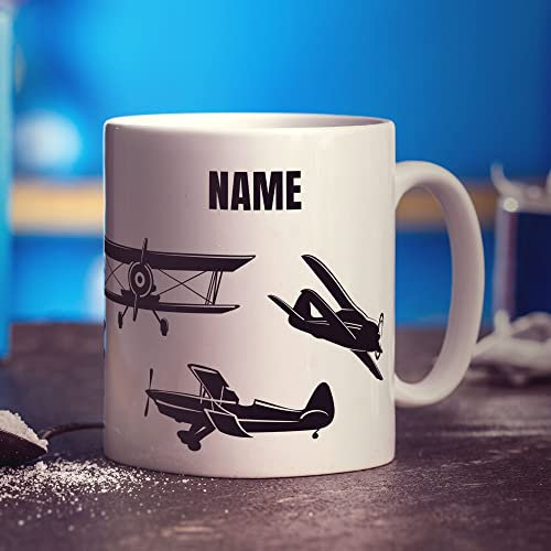 Biplane Personalised Mug - Add Any Name - Gift for Aeroplane Lovers, Plane Enthusiast - Present for Christmas, Him, Her, Dad, Grandad, Brother, Uncle, Husband, Friend, Pilot - 11oz Ceramic Cup