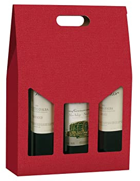 Mottola Packaging - Porta bottiglie -20 Pezzi- confezione regalo per 3 bottiglie- colore rosso