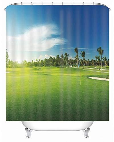 EHOMERY Rideau Douche USA Rideau Douceur D Interieur Prairie Rideau Douche Hiver Rideau Bain Polyester Vert Oeillets Antirouille Et 12 Anneaux De Crochets, 120X180Cm