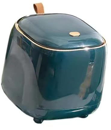 Mumusuki Mini-Arbeitsplatten-Mülleimer mit Deckel, Push-Typ Desktop-Mülleimer, Kleiner Mülleimer, Kleiner Tisch-Mülleimer für Badezimmer, Küche, Schlafzimmer, Büro (Dunkelgrün)