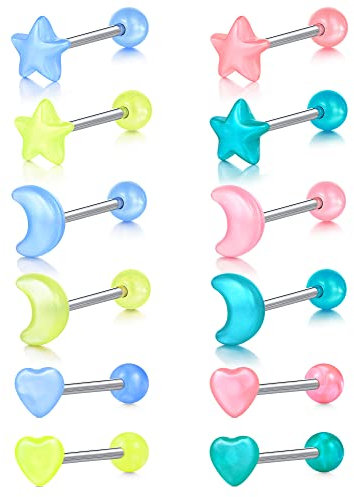 AceFun 14G 12 Paare Zungenpiercing Zunge Bars Acryl Kugel Straight Barbell Körperschmuck Piercing für Frauen Männer