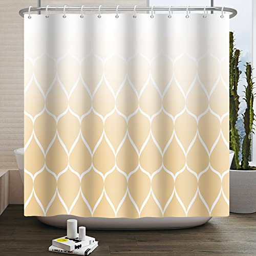 Bovlleetd Rideau de Douche Jaune Boho Chic géométrique Rideau de Douche de Salle de Bain en Tissu Polyester Blanc Accessoires de Salle de Bain hydrofuges Jaune Moutarde 153x183cm