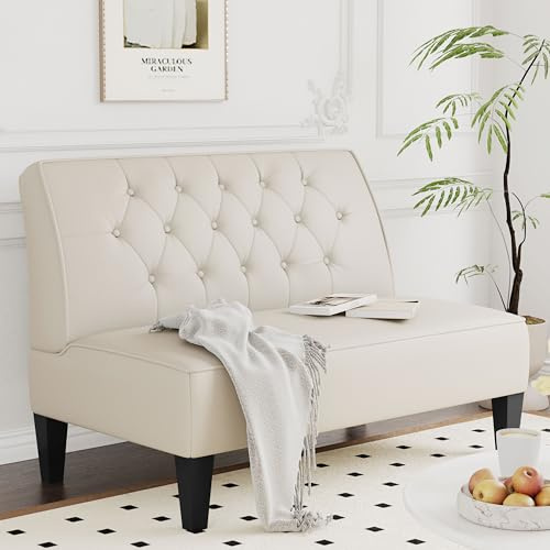 annjoe Button Tufted Loveseat Settee Upholstered Sofa Backrest Buckle Couch Banquette Bench for Dining Room Living Room Bedroom Funiture