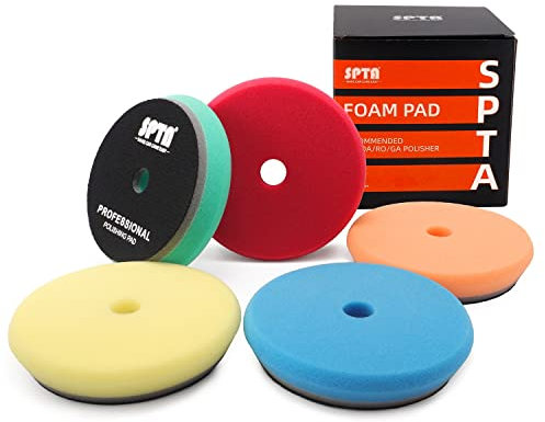 SPTA HD Polierpads, 15,2 cm, Exzenter-Pufferpads, Klett-Polierpads, Schaumstoff-Polierpad, 5 Körnungen von grob bis fein, für 15,2 cm DA Rotationspolierer, Compounding, Polieren und Wachsen