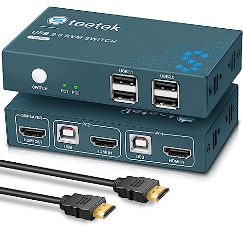 KVM Switch HDMI 2 Port, 4K@30Hz, USB2.0, 2 PC 1 Monitor Switch, Button Switch, Ultra HD, Compatible with PC, PS4, DVD, Xbox HDTV