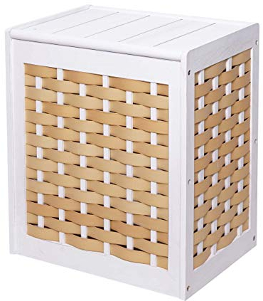 W�schekorb HWC-G37AM, W�schesammler W�schesortierer W�schebox, Massiv-Holz Shabby-Look Geflecht 61x51x35cm - wei�