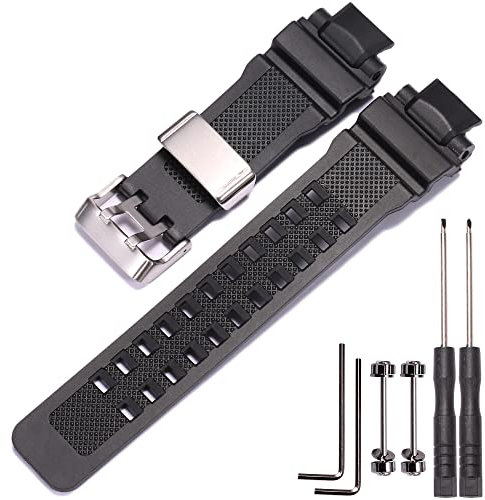 MCXGL Harz Armband Kompatibel mit Casio GA-1000 GW-A1000 GW-A1100 G-1400 Herren Sport Wasserdichte Gummi Uhrenarmband Edelstahl Schleife Ersatz Armband (Silver buckle)