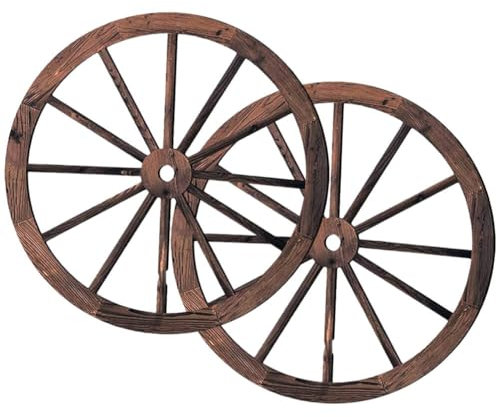 MAGICLULU Wagenrad Holz 50Cm Vintage Wanddeko Rustikal Western Deko Hölzernes Wagenrad Für Bar Garten Garage Wandgestaltung