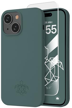 turtleandcase Silikonhülle für iPhone 15 (6,1) - Liquid Silicone Case - Kostenloses Panzerglas - Hochwertiges Silikon - Mikrofaserfutter Rundumschutz Schutzcase (Piniengrün)