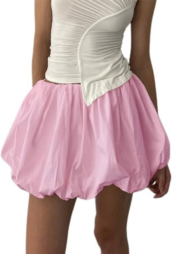 DSORVICD Gonna corta da donna Y2k con orlo a volant plissettato una linea svasata mini gonna corta streetwear, A001-rosa, L
