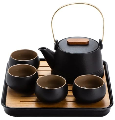 set da tè cinese, tazza da tè in ceramica cinese, Kung Fu Set da tè for la casa Set da tè da viaggio for ufficio Buoni regali Teiera in ceramica nera in stile giapponese Set da tè Una pentola Quattro