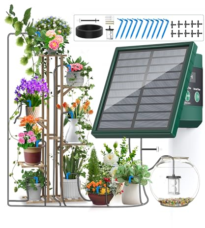 TRJZWA Sistema di Irrigazione Solare,2024 Nuovo Sistema di Irrigazione Solare Automatico per Vasi da Giardino Balcone con Modalità di Irrigazione Regolabile,10m di Tubo D'acqua,10 Gocciolatori, ecc.