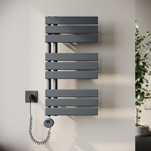 SONNI Badheizkörper Elektrische Handtuchwärmer mit Thermostat Heizstab Anthrazit 762x400mm 400 Watt, Flach Handtuchtrockner elektrisch Handtuchheizkörper für Bad mit Temperaturregler