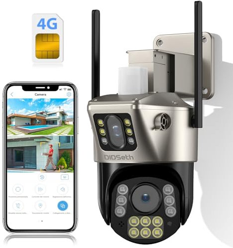 DIDseth 4G LTE Überwachungskamera Aussen mit Doppelobjektiv, 4MP Überwachungskamera Aussen mit SIM-Karte, PTZ Kamera Outdoor mit Farb-Nachtsicht, KI-Personenerkennung, Automatische Verfolgung, IP66