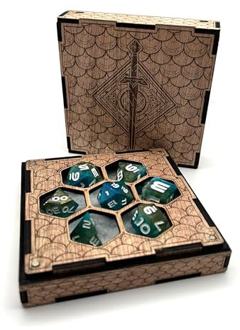 Printable Adventure Würfelbox mit Würfelschale – Holz Filz für D&D und RPG Würfel – Dungeons & Dragons Gaming Zubehör - Sword