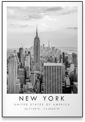 Reisedruck Poster New York City Schwarz Weiß Druck Unikat Wand Kunst Leinwand Gemälde Koordinaten Minimalistisches Wohndekor 50X70Cm Kein Rahmen
