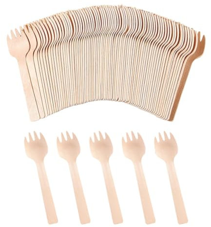 GSHLLO 200 Pcs Small Wooden Sporks Biodegradable Wooden Spoons Ice Cream Spoon Fork Birthday Party Spoons Small Dessert Forks Natural Wood Utensils for Camping