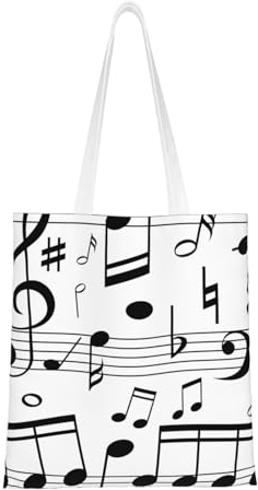 FUkker Tragetasche, Canvas-Tasche, neuartige Tragetasche mit langem Griff, Umhängetasche, Einkaufstasche, wiederverwendbare Tasche, Schwarze Musiknoten-Skalen
