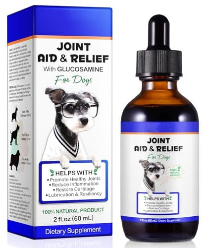 Joint & Hip Supplement with Glucosamine for Dogs, Joint Aid Liquid Drops with Chondroitin and Turmeric Oil for Dog's Joint Health, Pet Supplement for Older and Stiff Dog, Beef Flavor - 60 ml