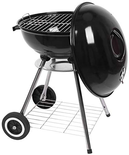 18 Zoll Kessel-Holzkohlegrill, tragbarer runder Smoker mit Rädern und Aufbewahrungshalter, Outdoor-Grill für Camping/Garten, porzellanemaillierter Deckel und Aschebehälter, Thermometer, schwarz