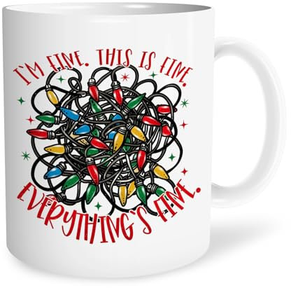 URLLUAE I'm fine mug, funner Christmas mug, Christmas Coffee Mugs, hristmas Mug Gift for Women, Christmas Tea Cups, Winter Mugs, Taza De Navidad 11 Oz