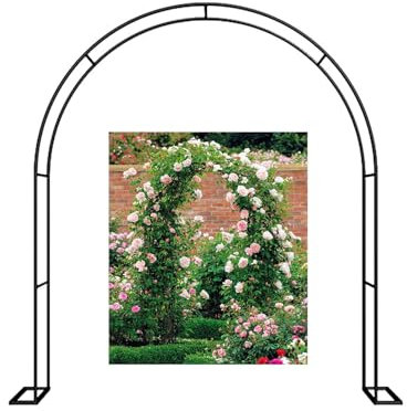 Arche de jardin en métal solide et antirouille en acier pour plantes grimpantes, roses et vignes Noir avec base 286 x 220 x 40 cm