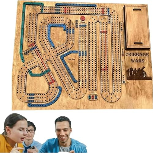 Cribbage Wars Brettspiel,Cribbage Wars Tischspiel,Cribbage-Brettspielset,Cribbage Gesellschaftsspiele mit integriertem Aufbewahrungsfach für Cribbage Klammern,Fallen Spiele für Familien,#1 Stück Holz