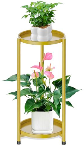 VeyFolzin.st Pflanzenständer Metall Blumentopfständer, Blumentopf Ständer Blumentopfhalter, Drinnen & Draußen Pflanzenhalter für Patio Garten Balkon Wohnzimmer (2 Lagen Gold)