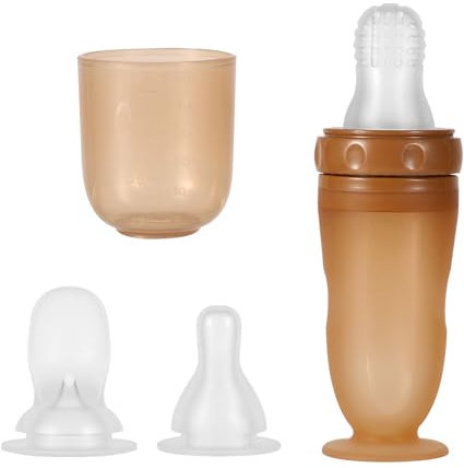 Biberón para Bebé, 3 en 1 de Silicona Alimentador Biberón para Leche para Bebé Biberones para Destete con Cuchara Dosificadora Tetina Regular y Tetina para Alimentación con Puré de Frutas