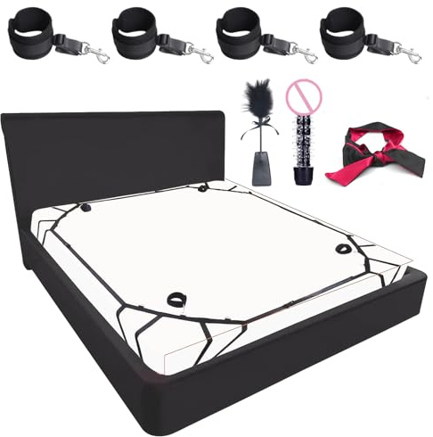 BDSM Bondage Set Bettfesseln für Valentinstag, Hängende Türfesseln Bett Fesseln Spielzeug mit Bettfesseln Handschellen Fußfesseln Analplug Gefieder Erotik SM Sexspielzeug für Anfänger und Erfahr Paare