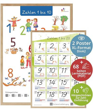 fantassimo® XL Zahlen 2 x Poster Grundschule + Hörgeschichten, Zahlenschreiblehrgang, Bildungsangebote digital