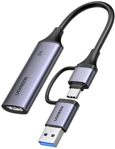 UGREEN Scheda di Acquisizione Video HDMI 4K 30Hz su USB A USB C 3.0 2K 30Hz 1080P per Streaming Registrazione di Giochi Compatibile con Quest 3 Switch 2 PS5 PS4