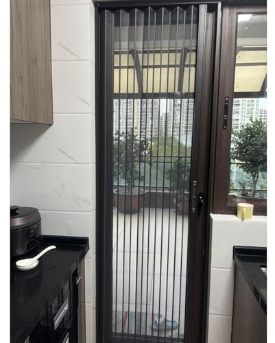 Schiebetür Falttür 80/96 Zoll hohe Akkordeon-Schranktür, braune Aluminium-Falttüren innen, einziehbare Schiebetüren für Badezimmer, Waschküche, Treppenhaus, inklusive Tür und Montagematerial(60x80in/1