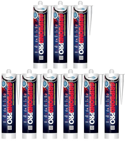 Bond It Gripbond Pro Super Strong Advanced Hybrid Adhesive & Sealant – 9x White, 300ml | Odourless – Non-Shrinking – Rapid Curing | Pro Adhesive OverPaintable – Moist Surface Adhesion Sealant