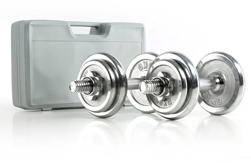POWER-XTREME 2x 10kg Kurzhanteln 2er Set, Chrom | 30mm | 2x Kurzhantelstange 350mm | verchromte Hantelscheiben 4x 1,25kg & 4x 2,5kg | Griff gerändelt | Hantelset | Kurzhantel-Set