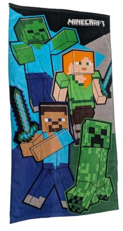 My sweety pop Strandtuch für Kinder, Badetuch für Kinder | 70 x 140 cm, 100 % Baumwolle, Urlaub, Minecraft, Grün / Blau