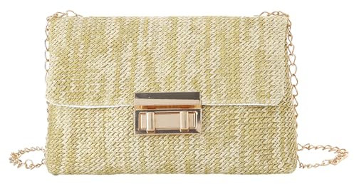 Ynport Crefreak Bolso de Mano de Paja a Rayas Para Mujer Bolso Bandolera Bolso de Mano Bolso de Hombro de Paja de Verano Small Lady Bolso de Ratán de Viaje de Vacaciones,Amarillo
