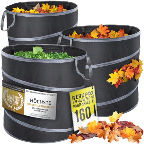 Garten-Abfallsack Selbststehend & robust; Pop-Up Gartensäcke, Laubsack für Grünschnitt, Rasenschnitt & Gartenabfälle (3er Set L)